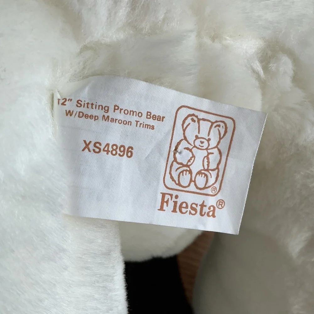 Fiesta White Teddy Bear with Burgundy Hat and Scarf
